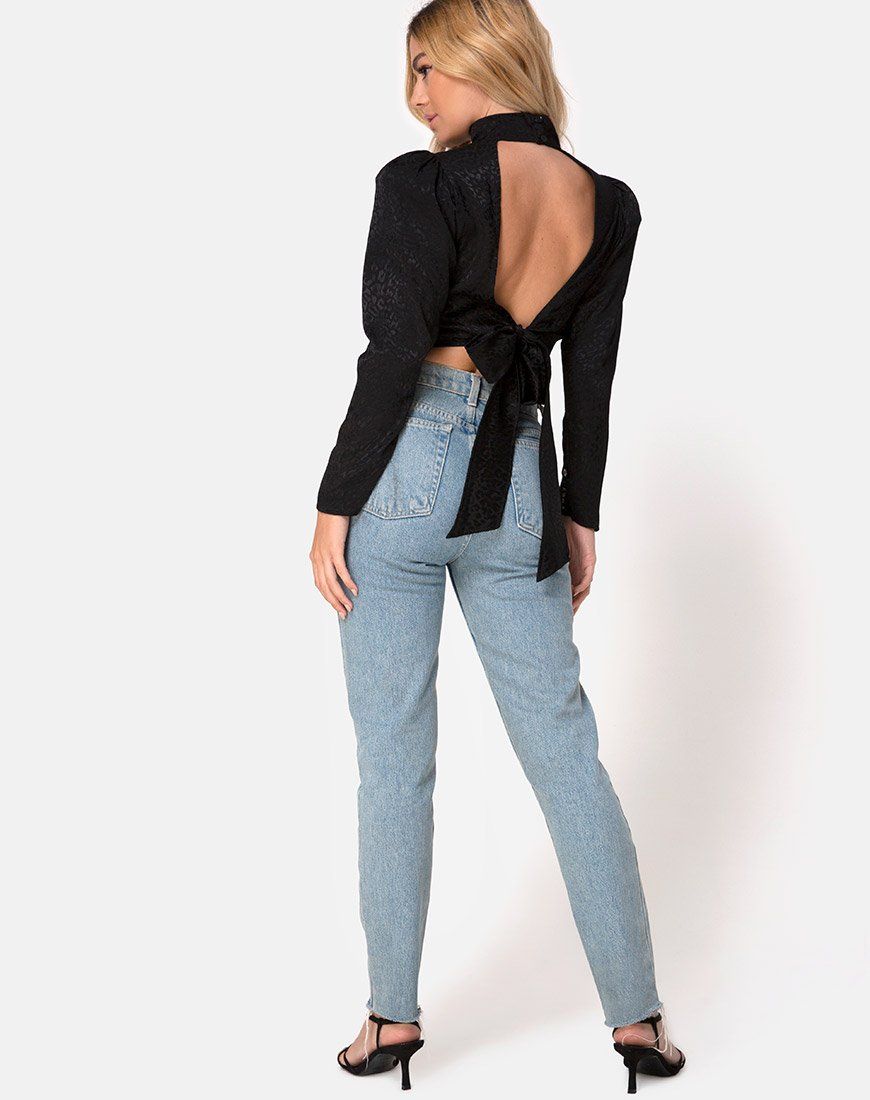Jasty Crop Top in Satin Cheetah Black sold by Motel Rocks product image thumbnail 4