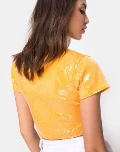 Tindy Crop Top in Tangerine with Clear Sequin sold by Motel Rocks