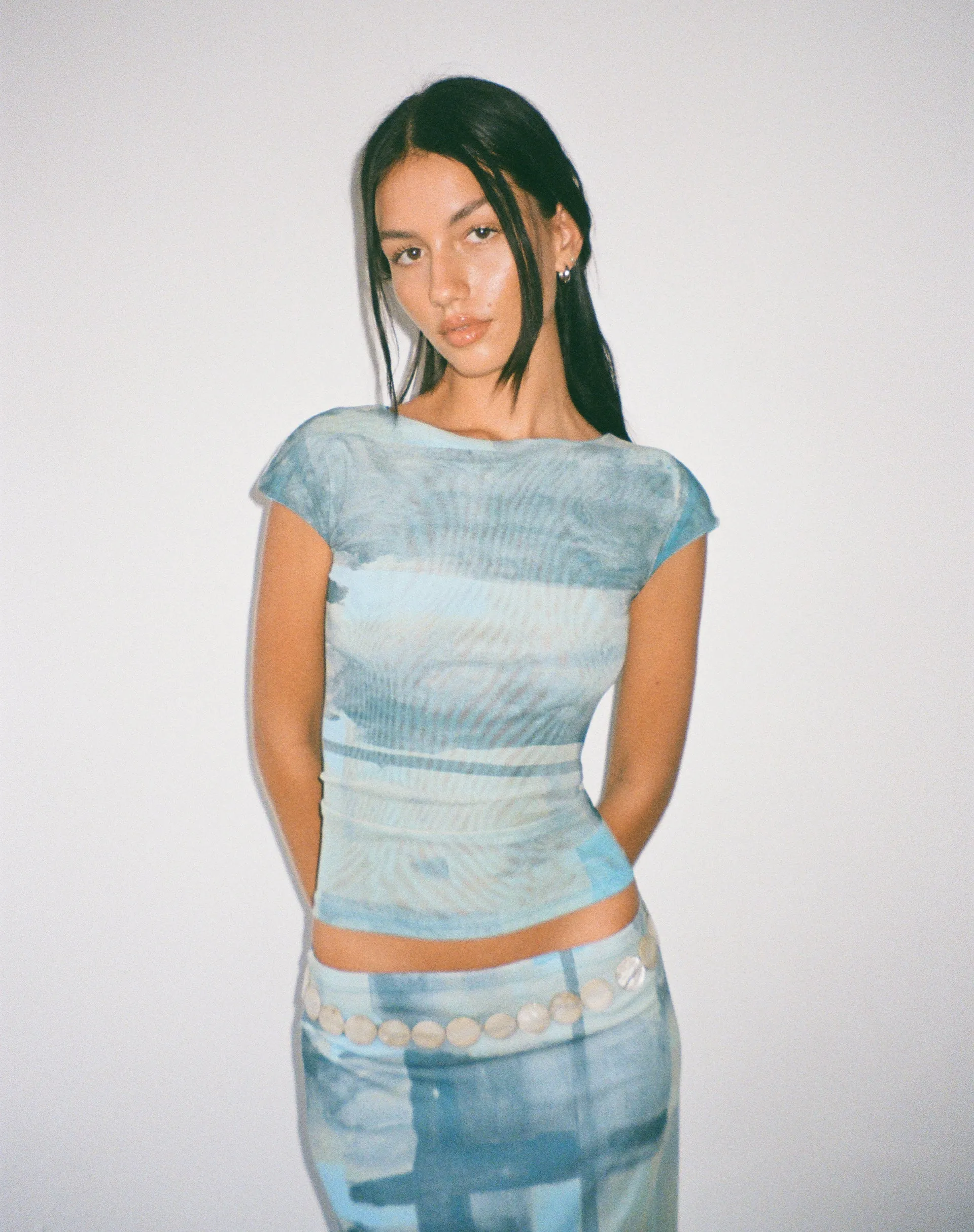 MOTEL X JACQUIE Nova Top in Mesh Green and Blue Abstract Paint Brush sold by Motel Rocks product image thumbnail 4