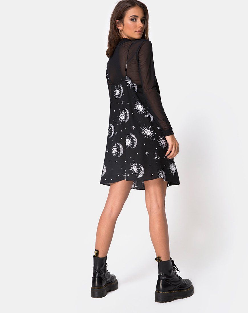 Sanna Slip Dress in Sun Moon Stars BW sold by Motel Rocks product image thumbnail 4