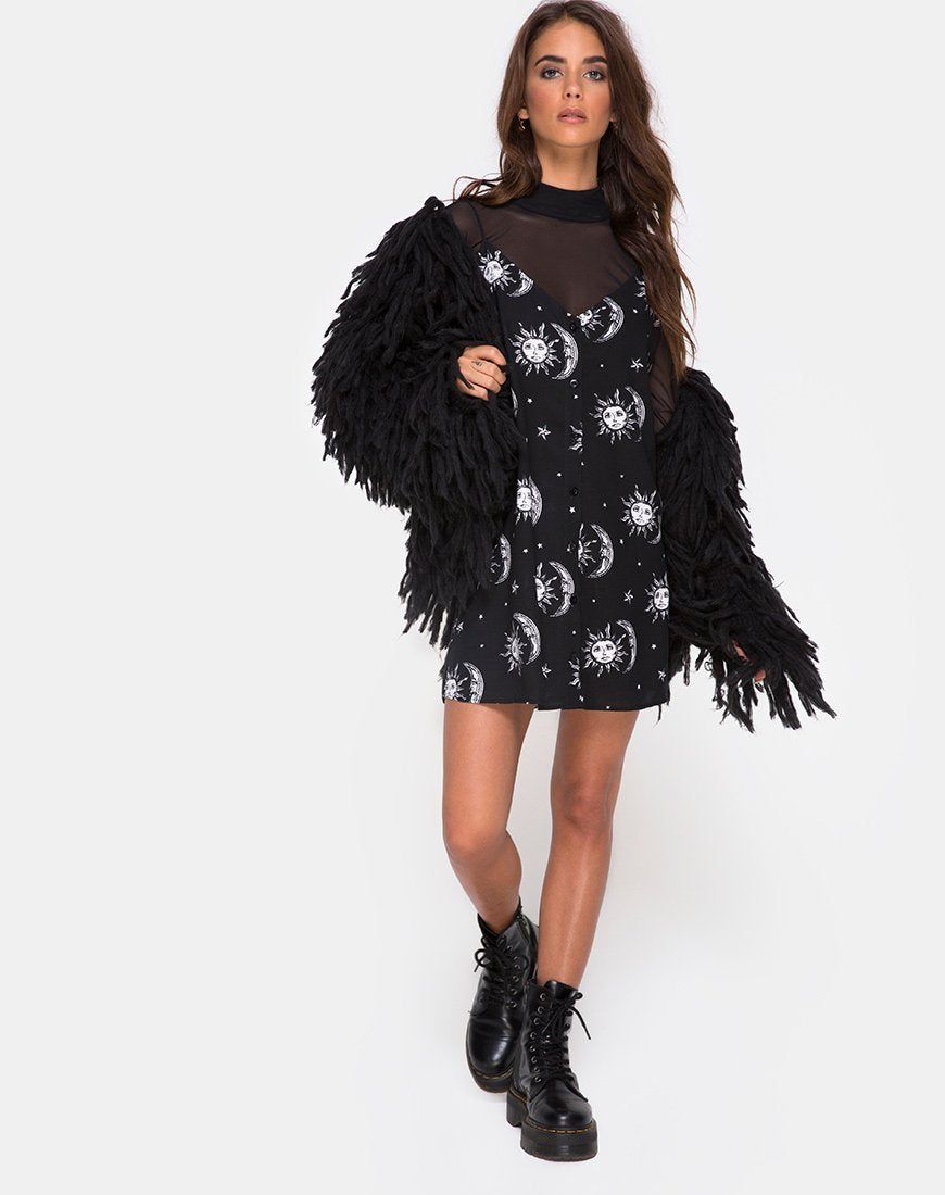 Sanna Slip Dress in Sun Moon Stars BW sold by Motel Rocks product image thumbnail 3