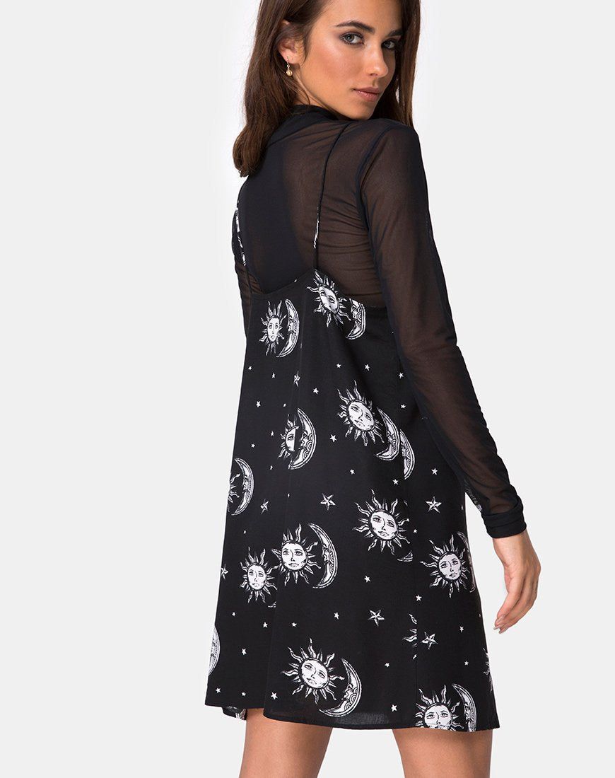 Sanna Slip Dress in Sun Moon Stars BW sold by Motel Rocks product image thumbnail 2