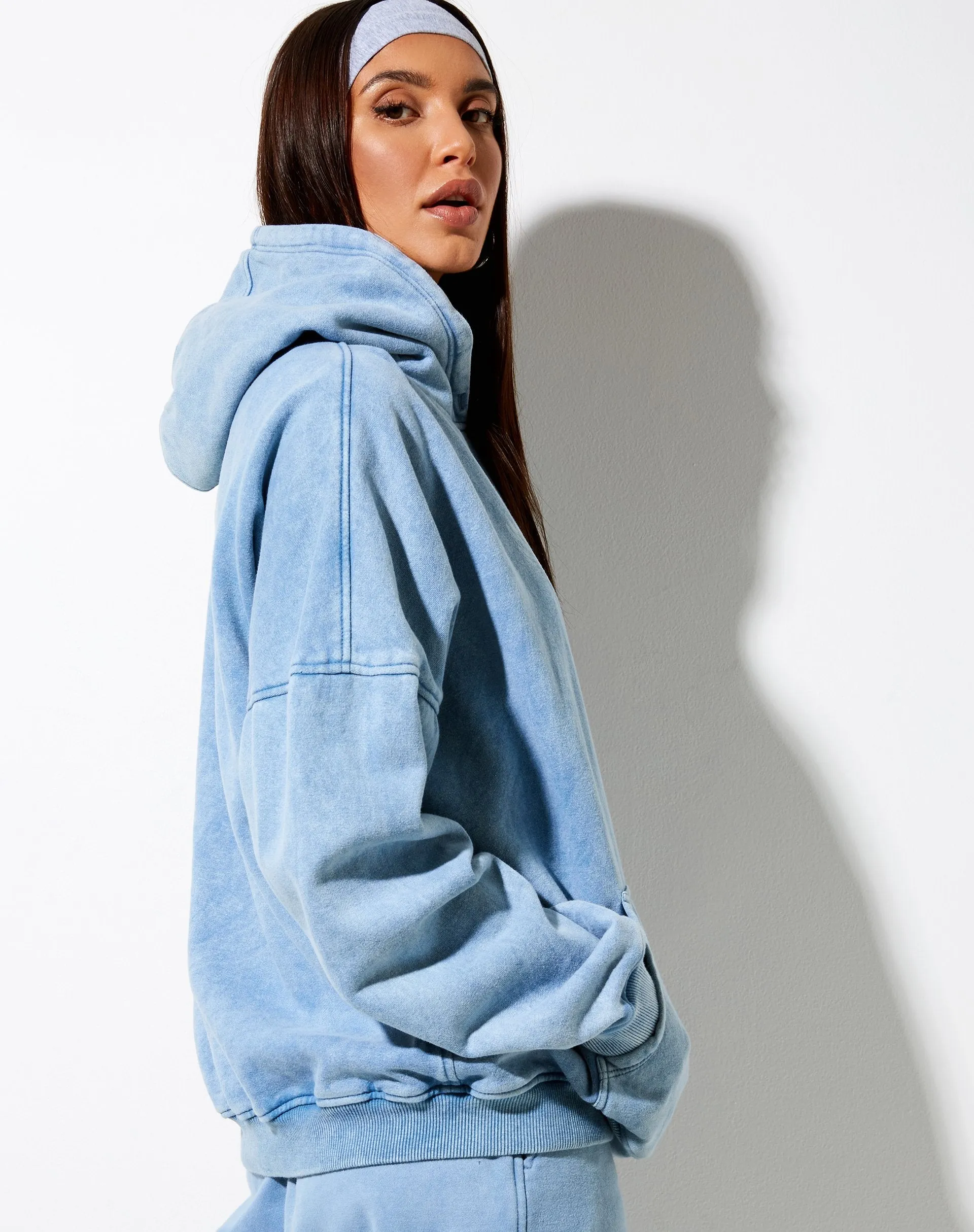 Oversize Hoodie in Washed Blue 'Angel Energy' Wings sold by Motel Rocks product image thumbnail 3