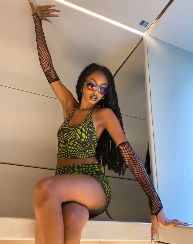 Reis Crop Top in Optic Polka Green sold by Motel Rocks