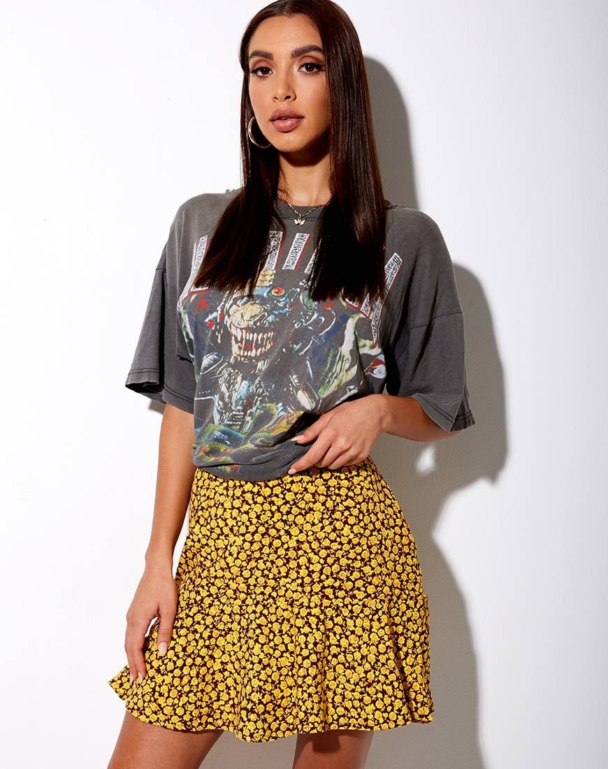 Gaelle Skater Skirt in Ditsy Rose Marigold sold by Motel Rocks