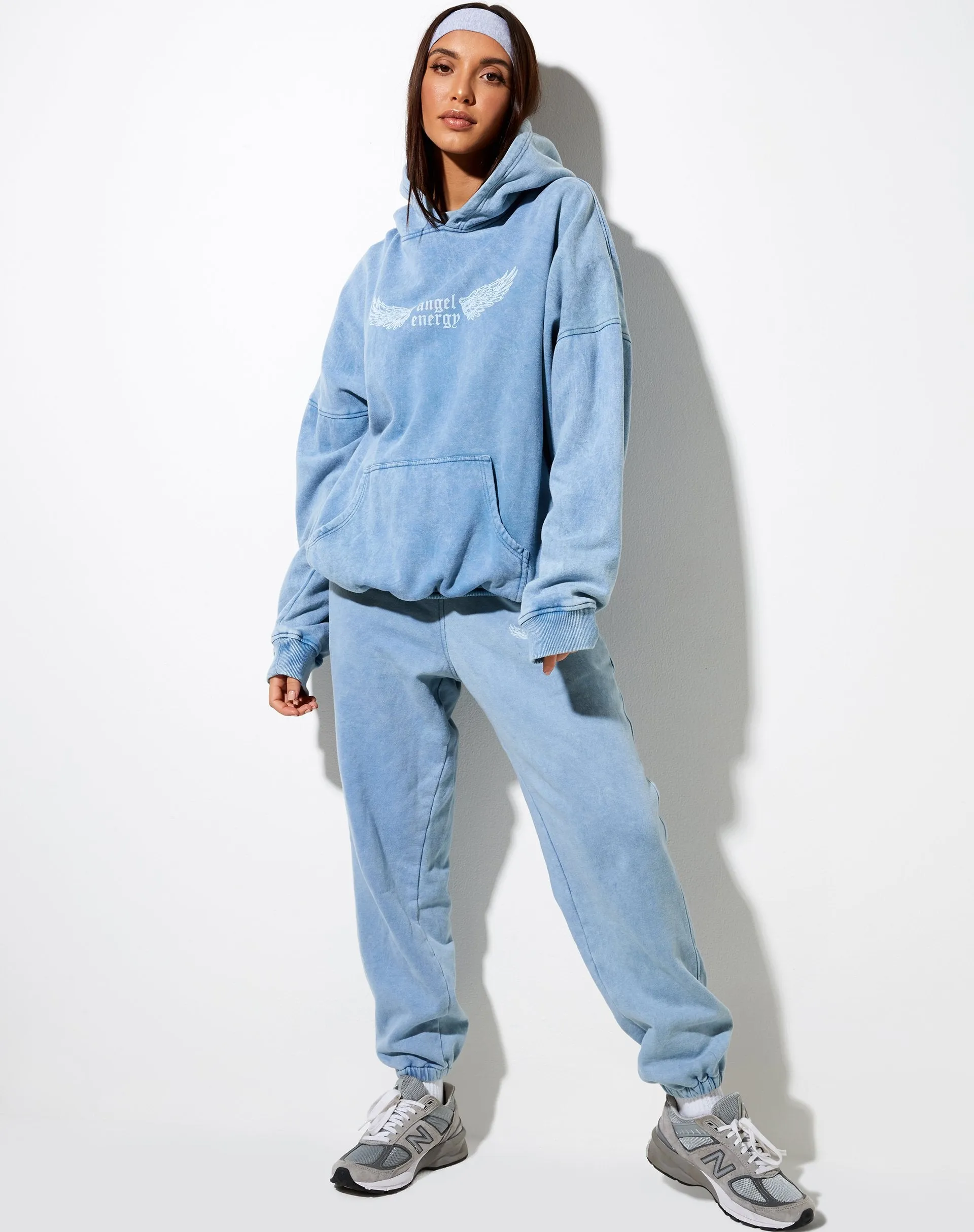 Oversize Hoodie in Washed Blue 'Angel Energy' Wings sold by Motel Rocks product image thumbnail 4