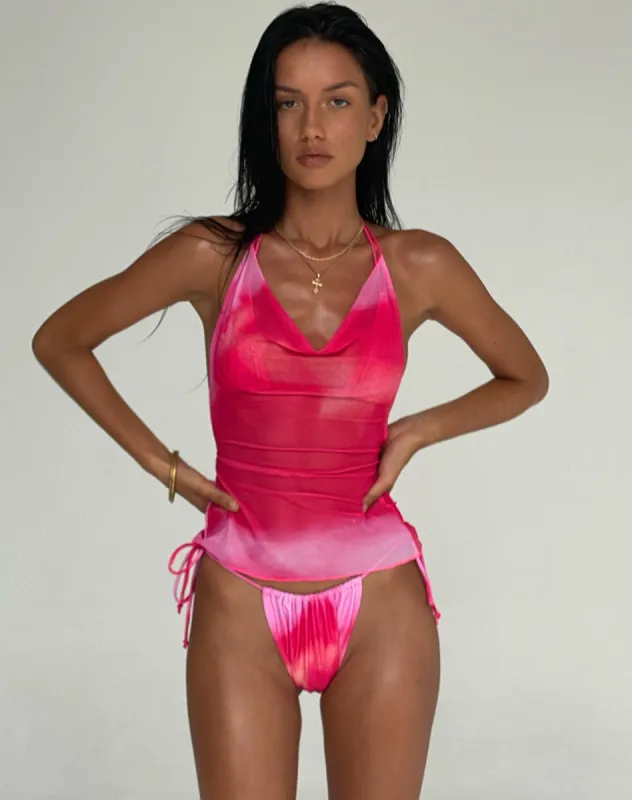 Hakoni Halterneck Mesh Top in Pink Watercolour made by Motel Rocks