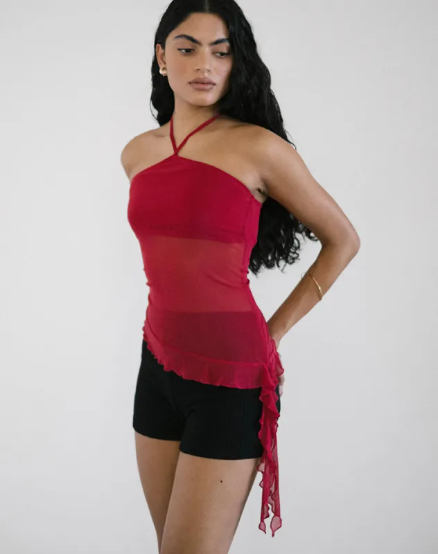 Arabella Halterneck Top in Mesh Cherry sold by Motel Rocks
