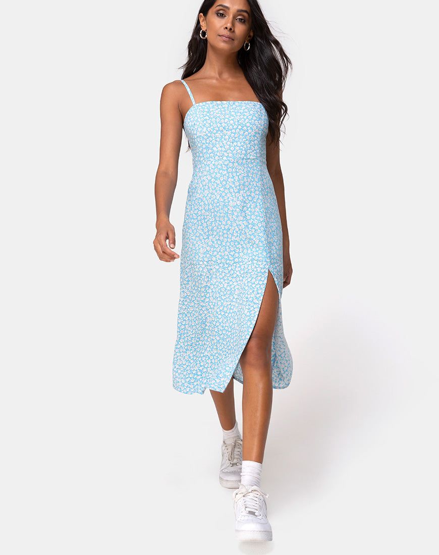 Kaoya Midi Dress in Ditsy Rose Blue sold by Motel Rocks