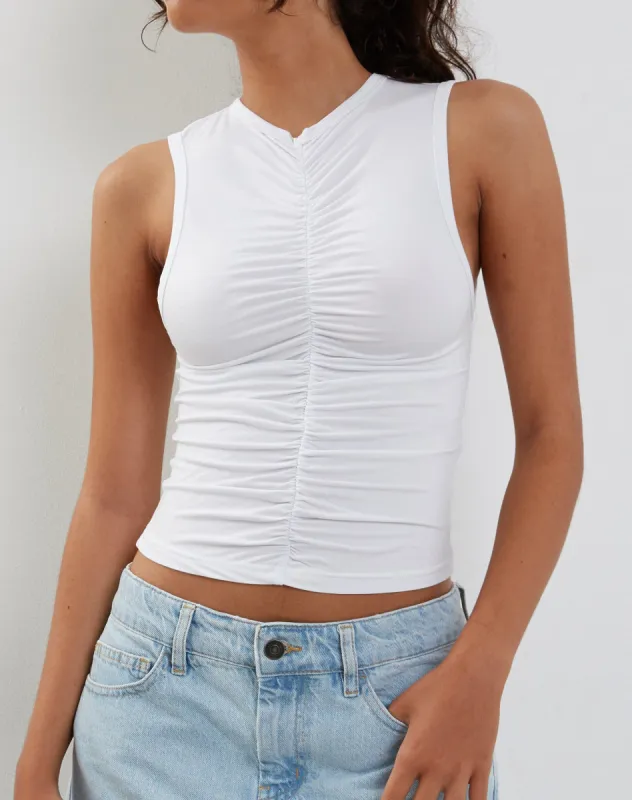 Naoko Ruched Top in White sold by Motel Rocks
