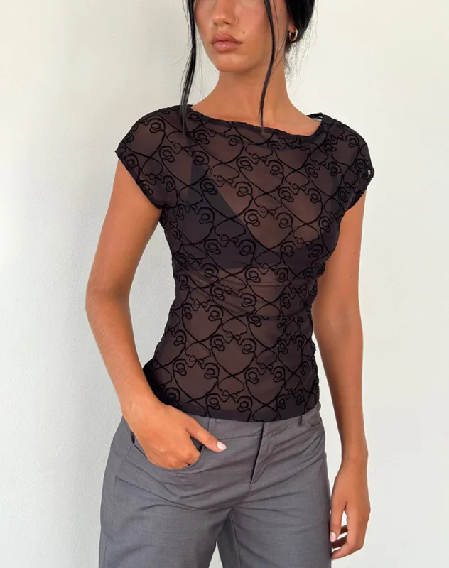 Nova Top in Black Queen of Heart Flock sold by Motel Rocks