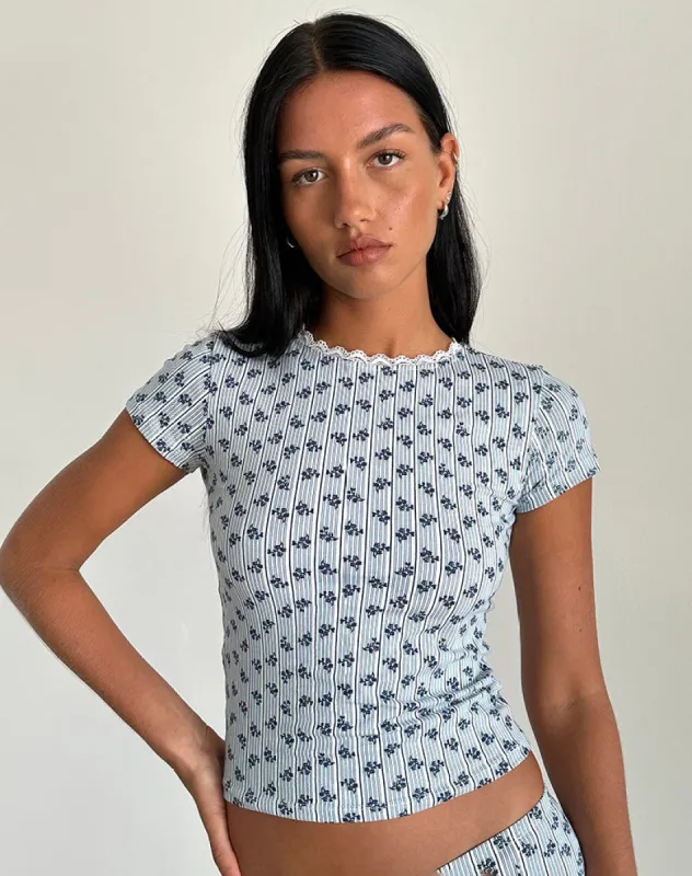 Zagy Tee in Floral Stripe sold by Motel Rocks