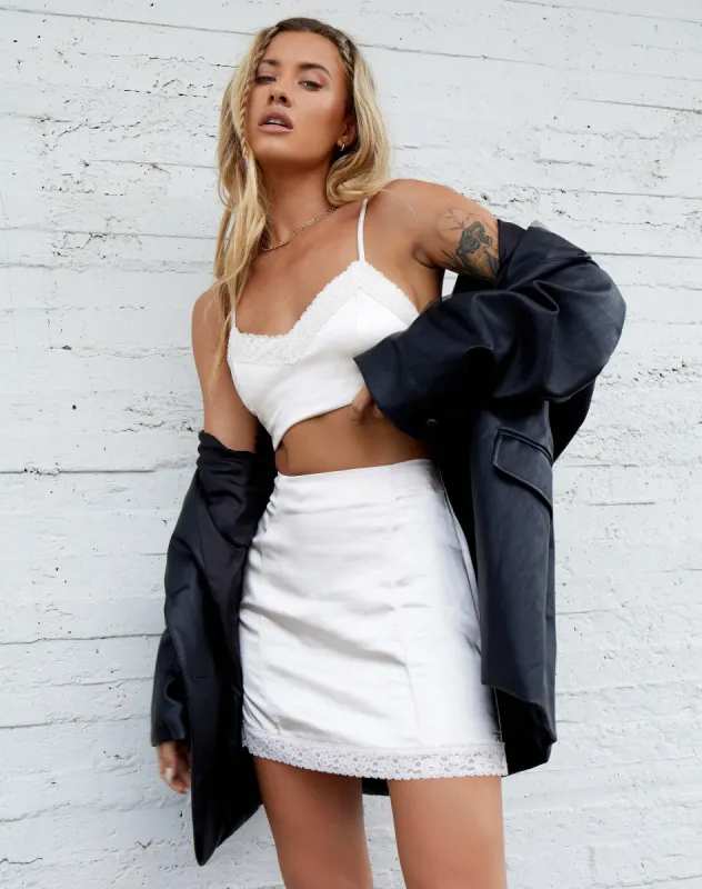 Alma Mini Skirt in Satin Beige sold by Motel Rocks