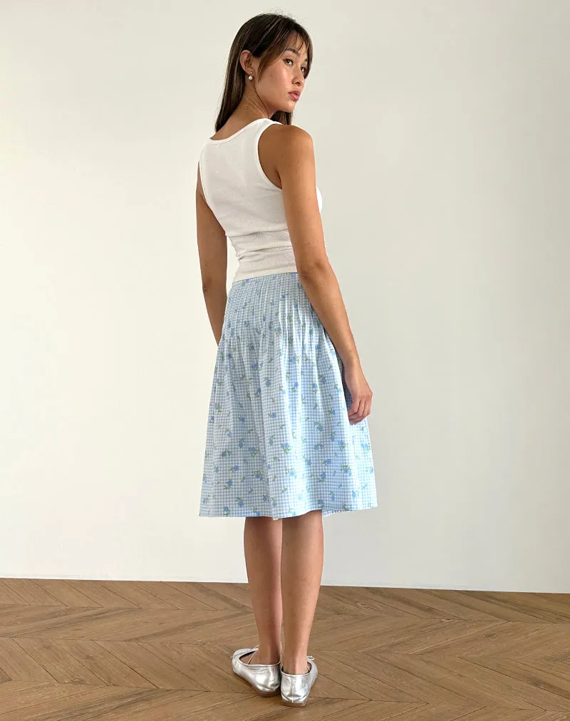 Check Midi Skirt★Oafish★春迎え Estelle Midi Skirt - Check Flowers