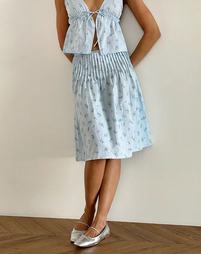 Asada Midi Skirt in Blue Flower Gingham | Parallel
