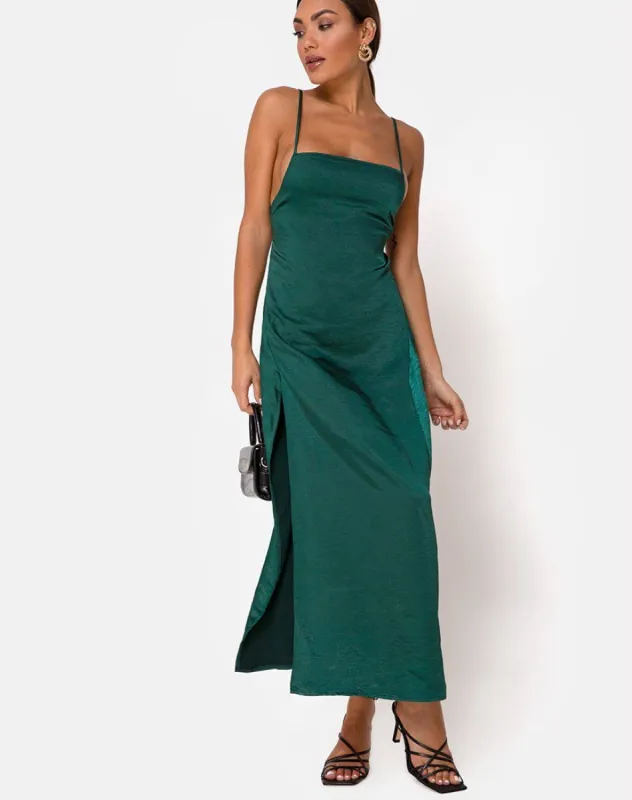 Bonita Maxi Dress in Satin Forest Green sold by Motel Rocks