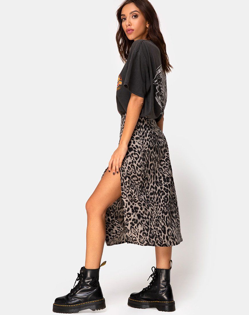 Saika Midi Skirt in Leopard Grey sold by Motel Rocks product image thumbnail 3