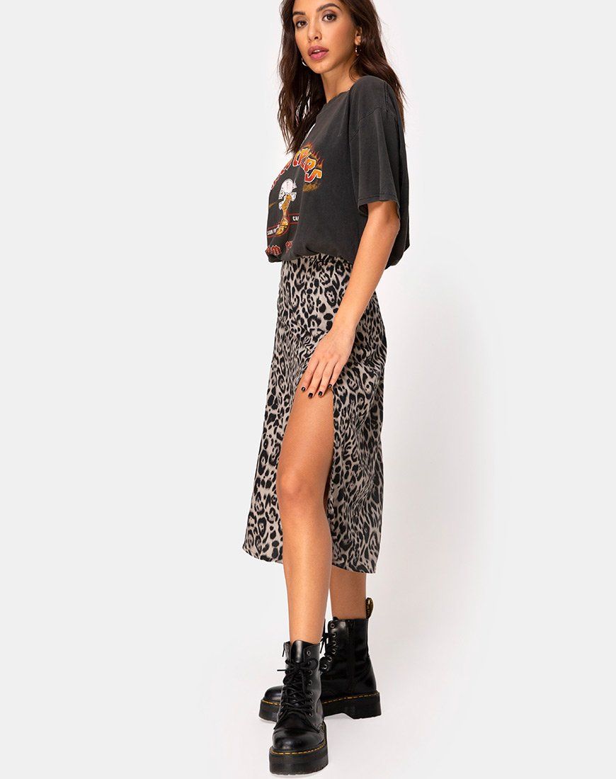 Saika Midi Skirt in Leopard Grey sold by Motel Rocks product image thumbnail 2