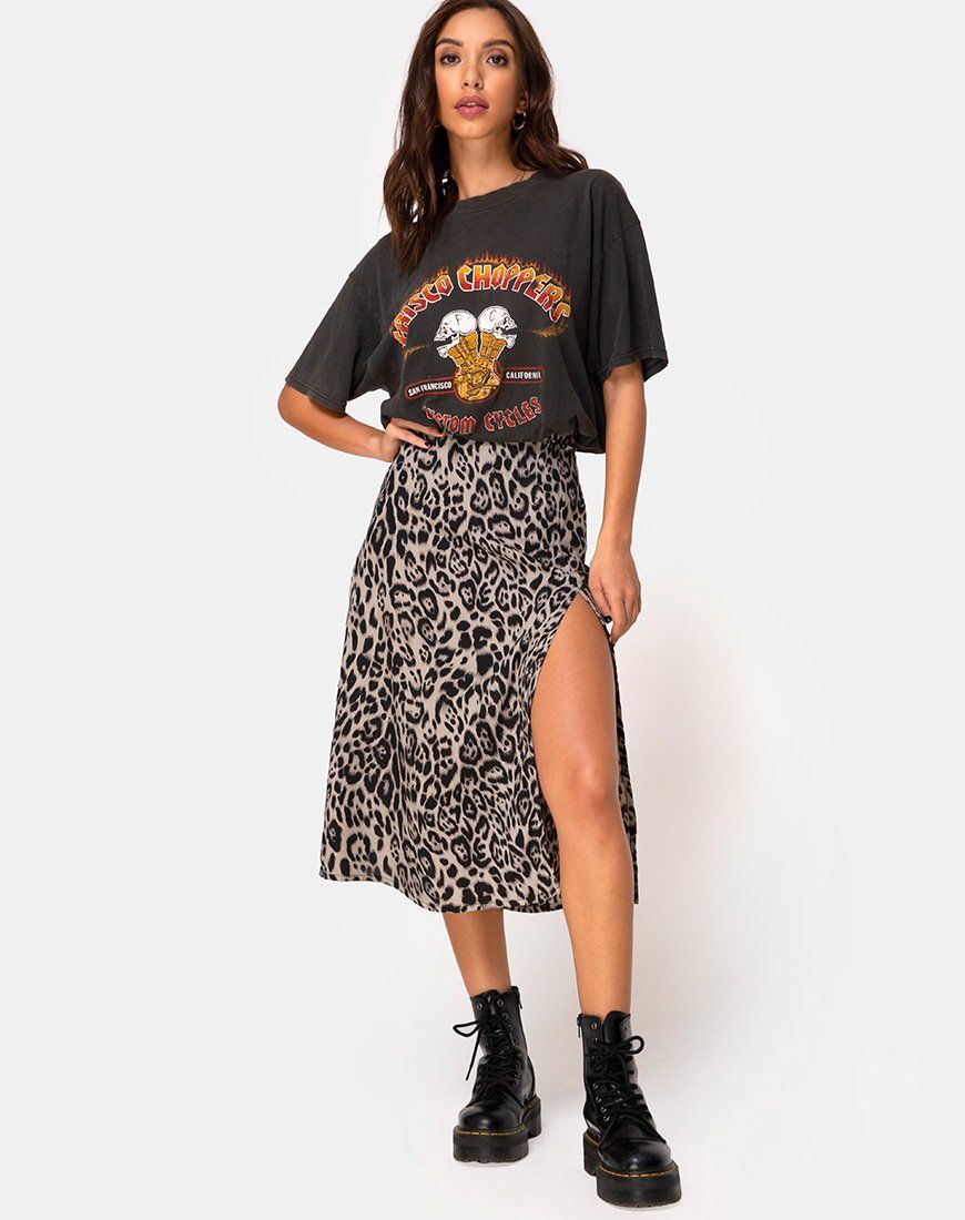 Saika Midi Skirt in Leopard Grey sold by Motel Rocks