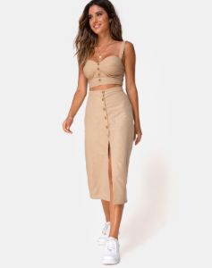 Kaisa Midi Skirt in Taupe sold by Motel Rocks