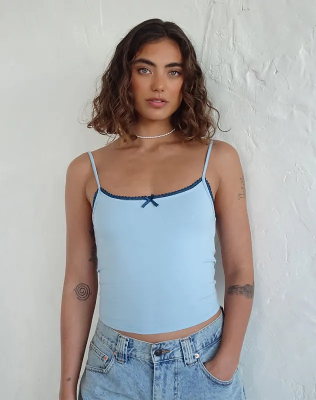 Suna Vest Top in Nantucket Blue with Mineral Blue Trim sold by Motel Rocks