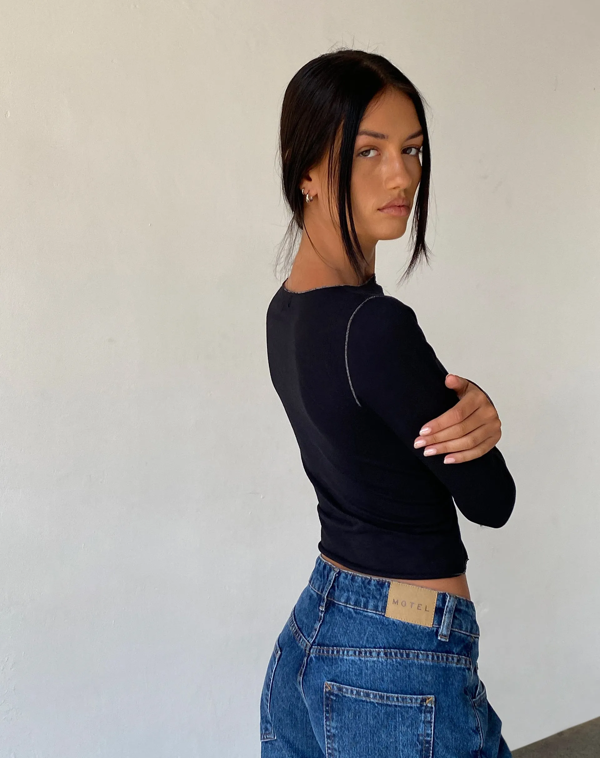 Fenrin Long Sleeve Butterfly Jersey Top in Black sold by Motel Rocks product image thumbnail 4