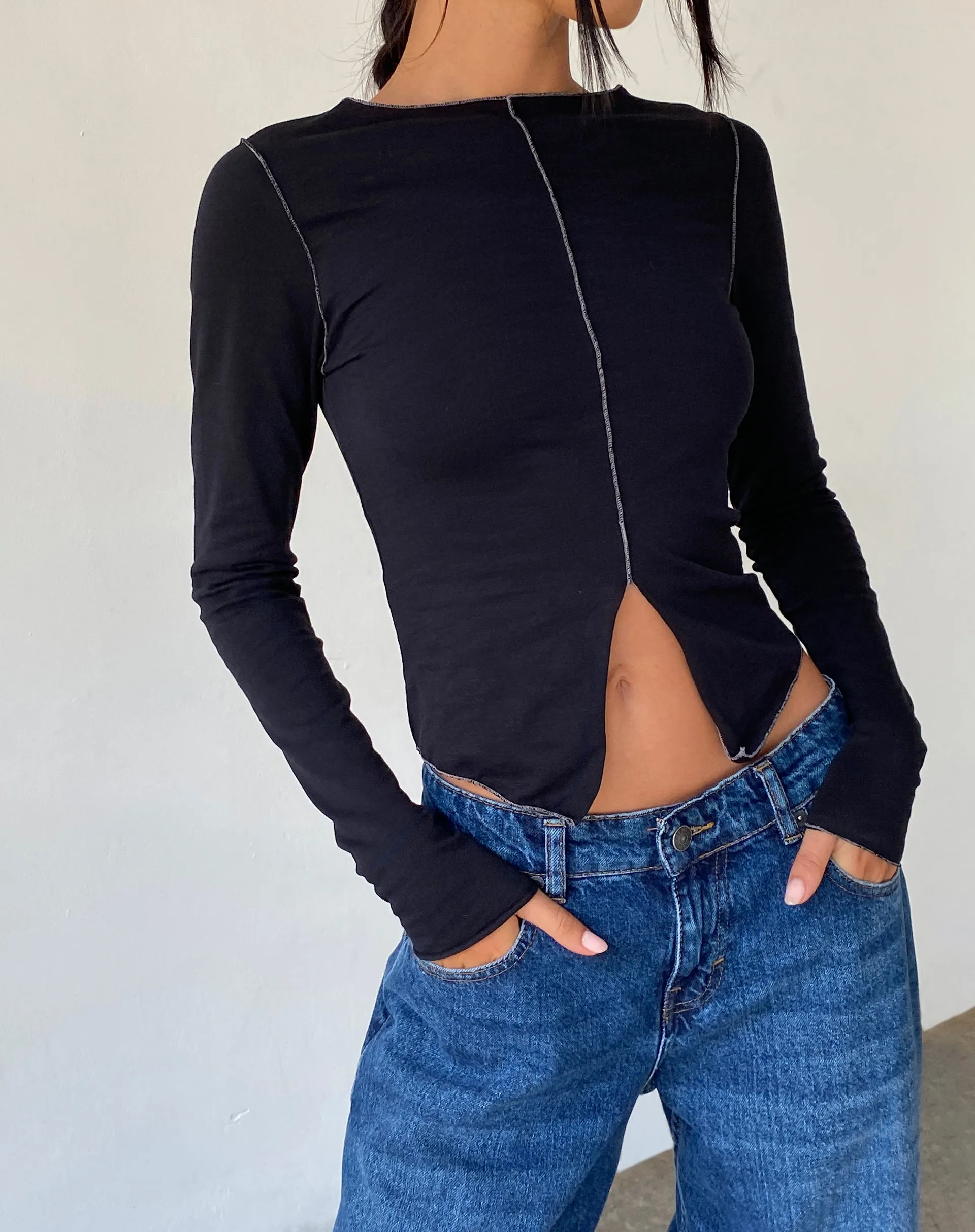 Fenrin Long Sleeve Butterfly Jersey Top in Black sold by Motel Rocks