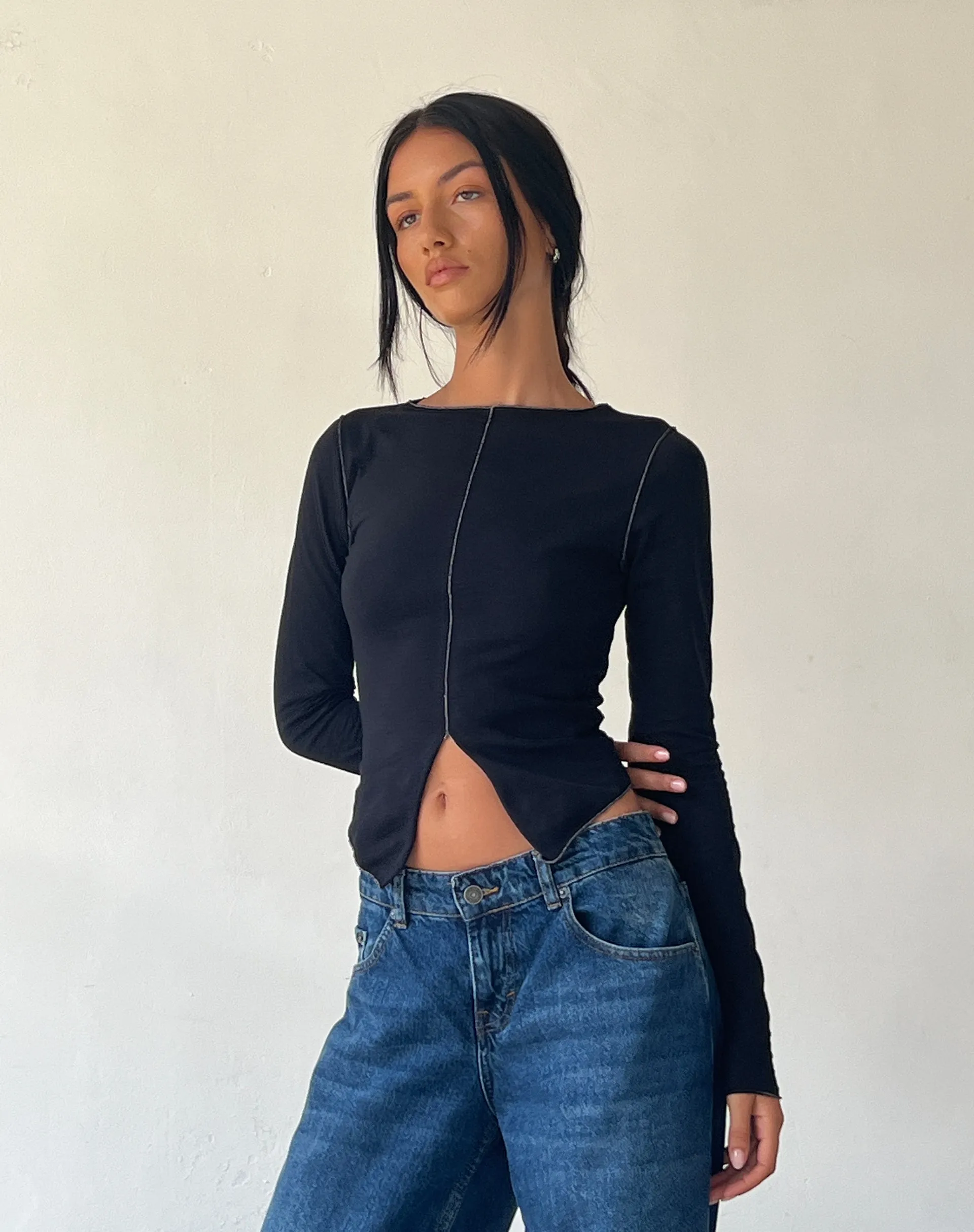 Fenrin Long Sleeve Butterfly Jersey Top in Black sold by Motel Rocks product image thumbnail 5