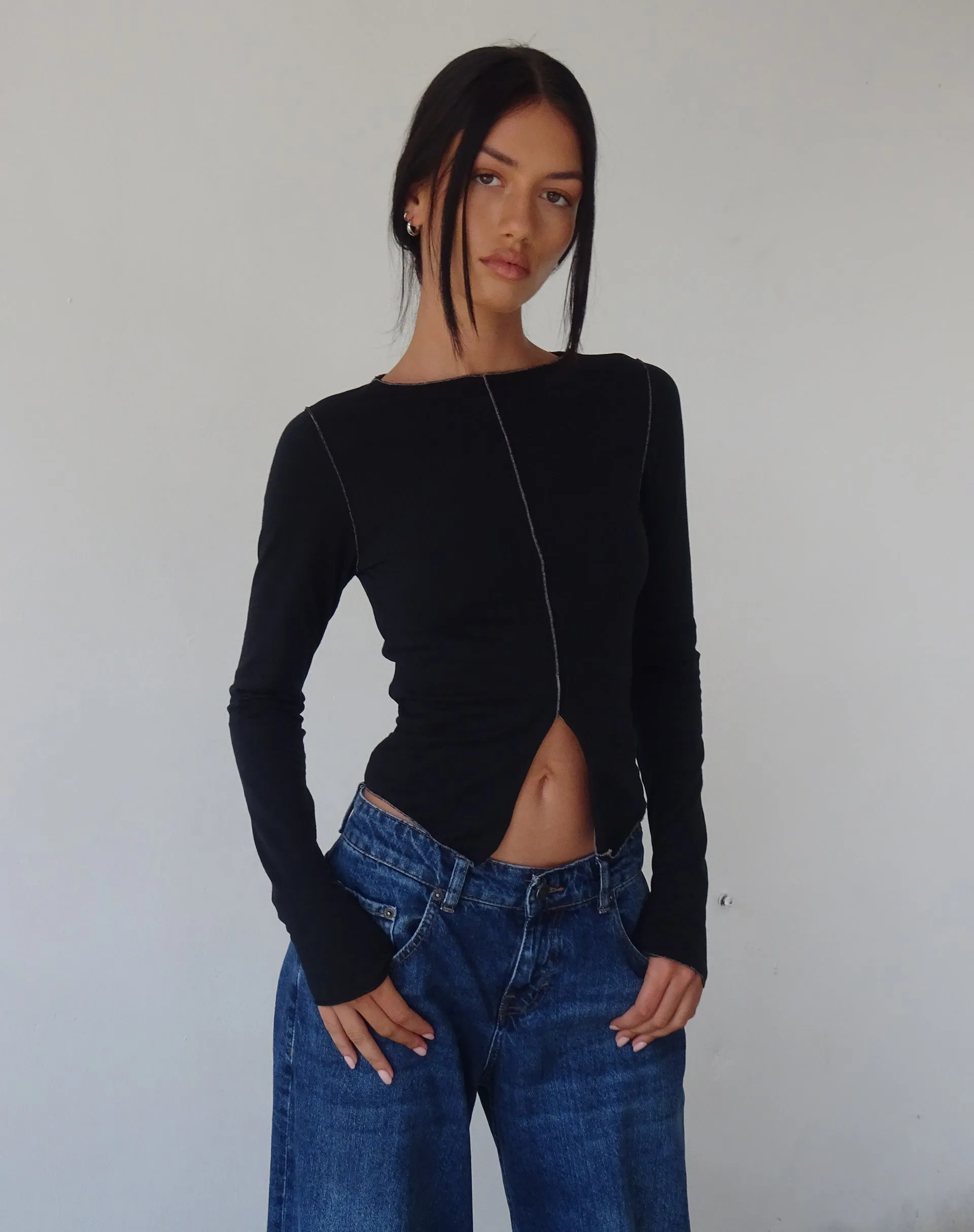Fenrin Long Sleeve Butterfly Jersey Top in Black sold by Motel Rocks product image thumbnail 3