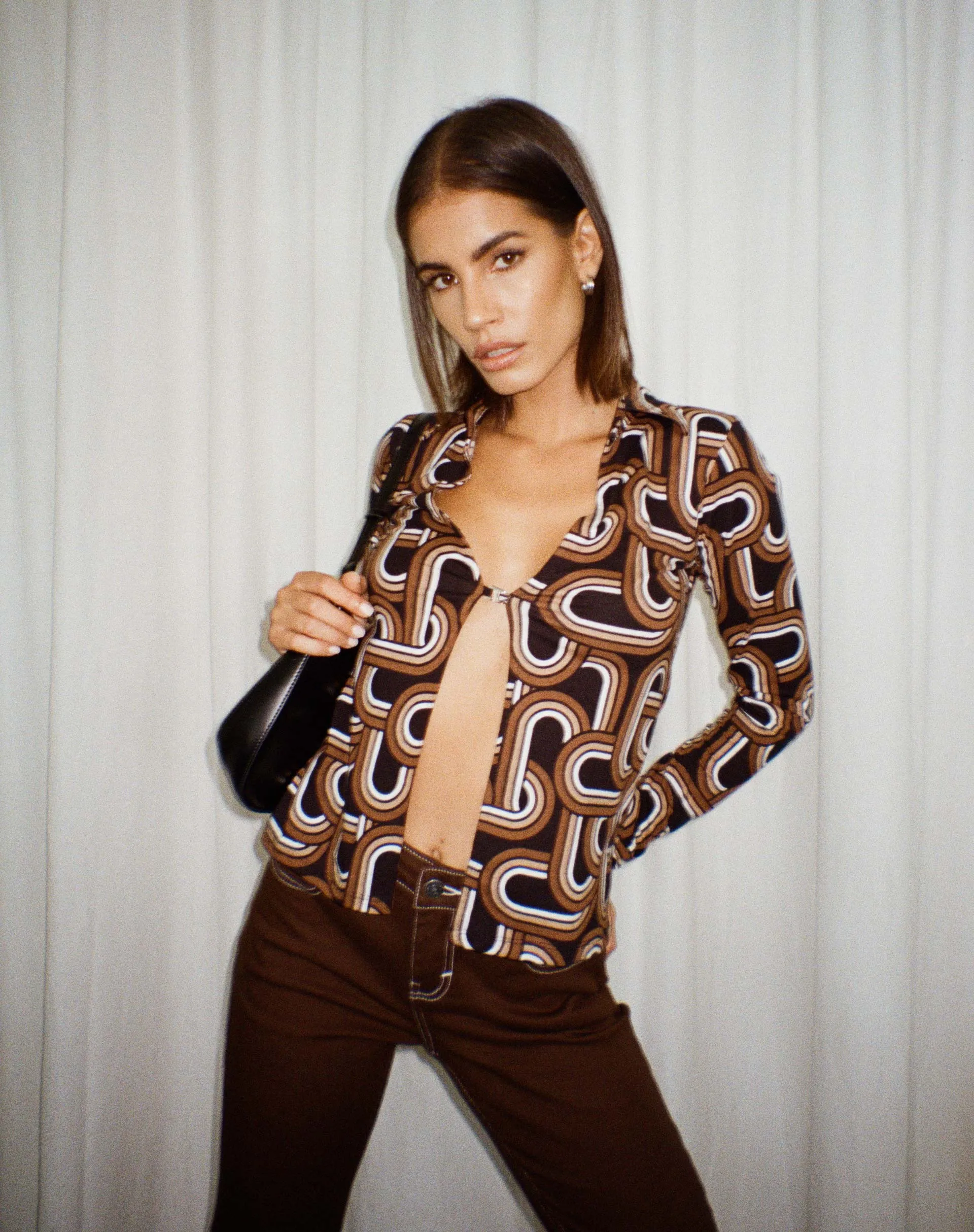 Ruix Long Sleeve Top in Tonal Interlink Black sold by Motel Rocks