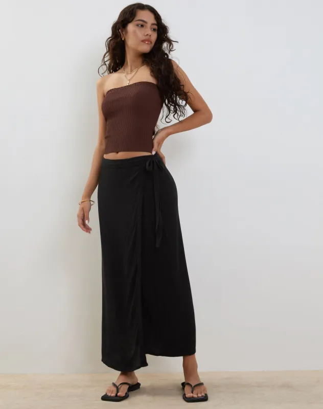 Peria Maxi Wrap Skirt in Black Crinkle sold by Motel Rocks