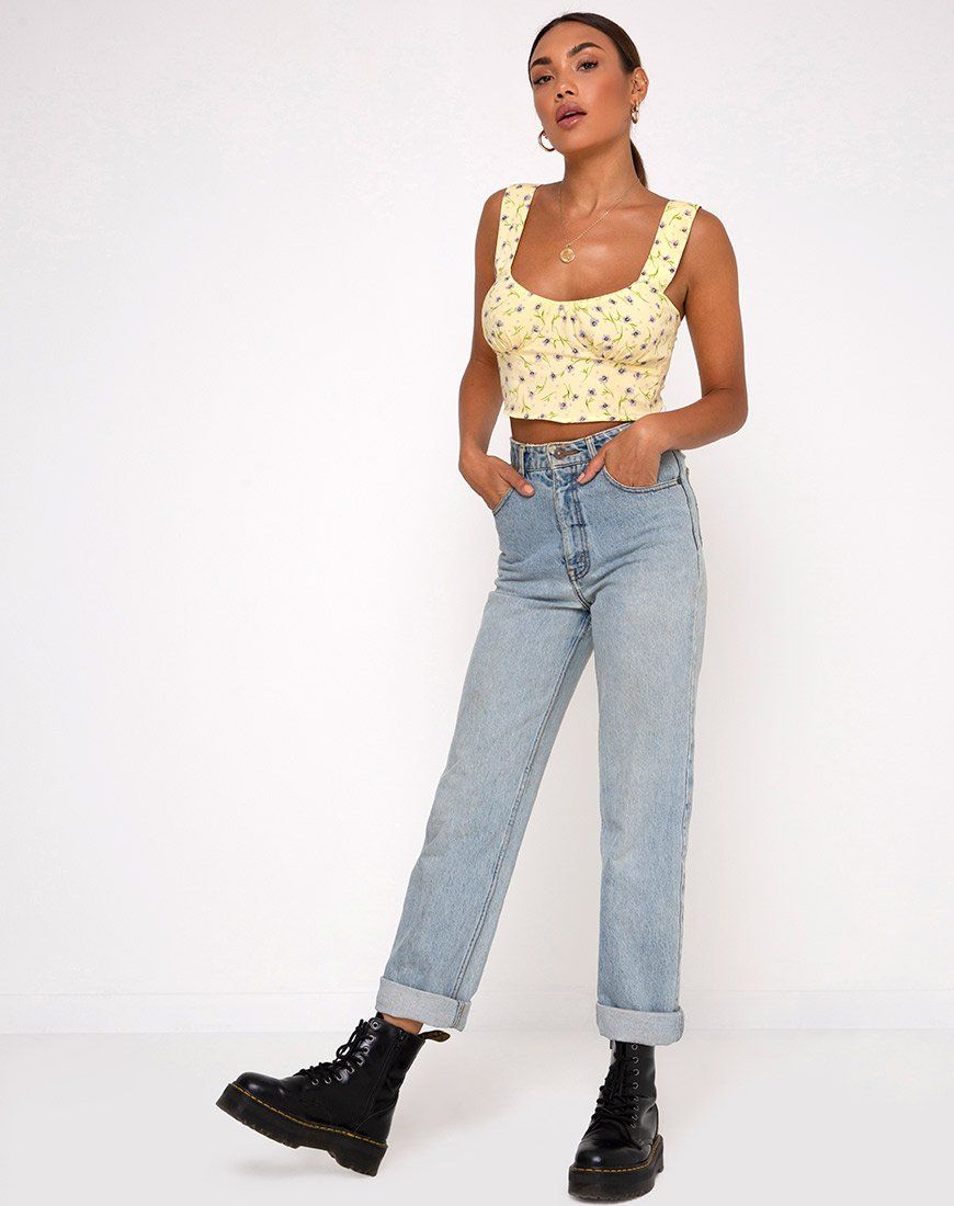 Gladis Vest Crop Top in Wild Flower Lemon Drop sold by Motel Rocks product image thumbnail 4