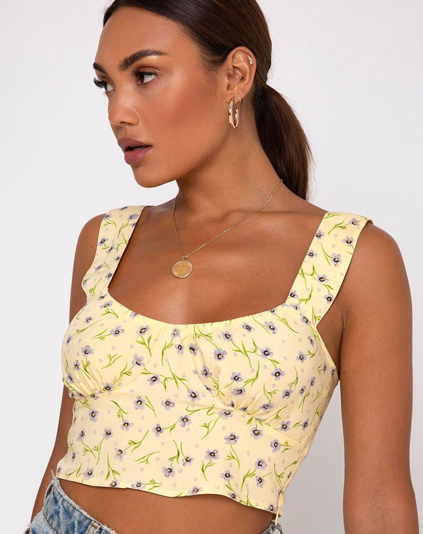Gladis Vest Crop Top in Wild Flower Lemon Drop sold by Motel Rocks product image thumbnail 2