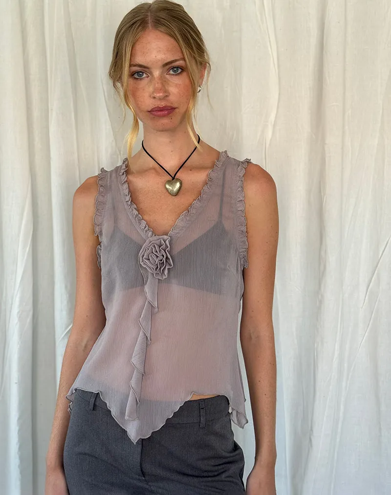 Rosalinda Top in Chiffon Lilac Grey sold by Motel Rocks