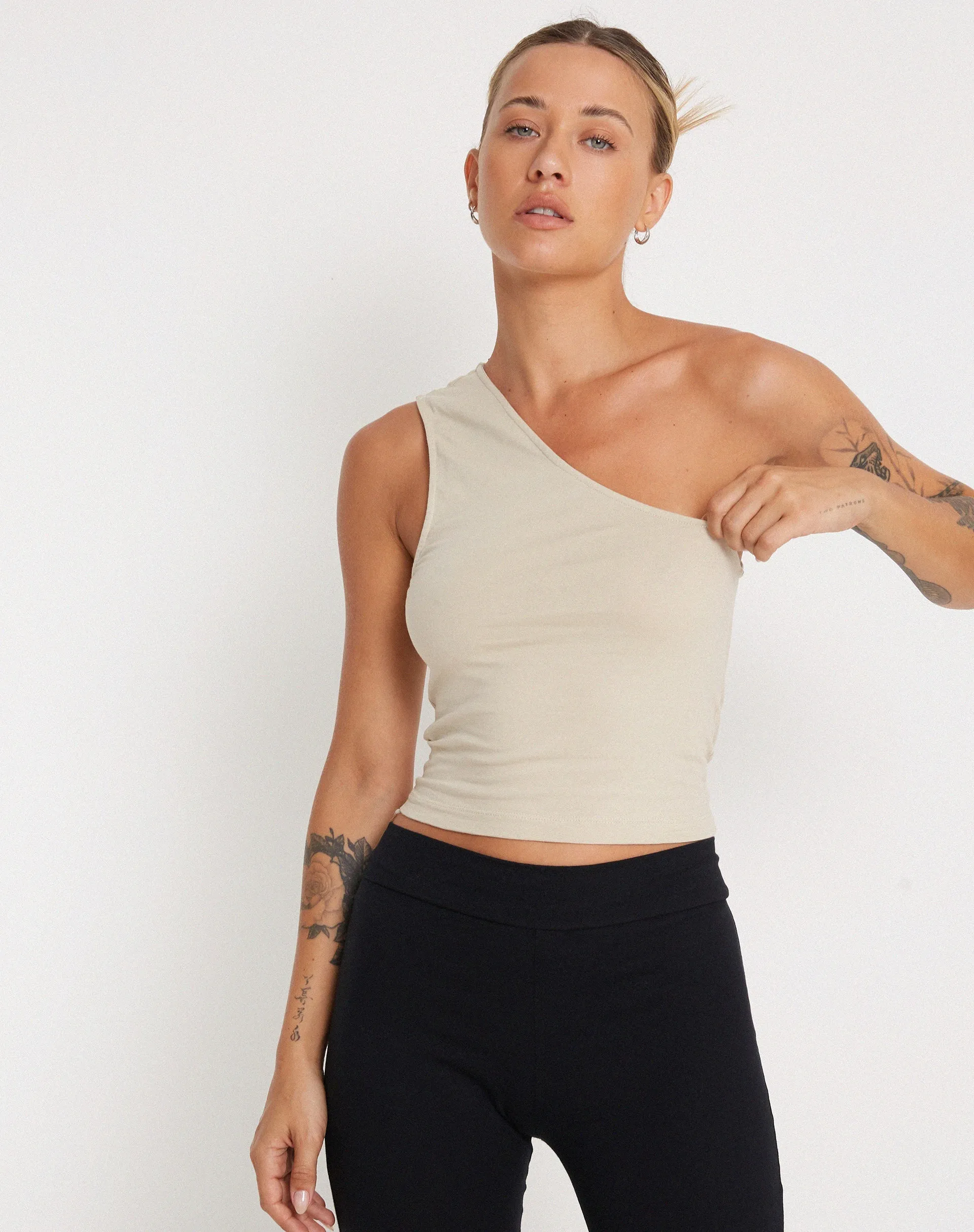 Bay One Shoulder Top in Coconut Milk sold by Motel Rocks