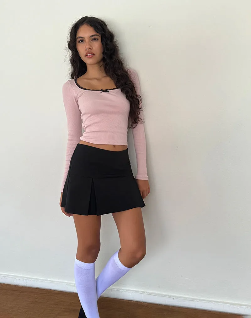 Bovita Long Sleeve Ribbed Top in Pink Lady with Black Lace sold by Motel Rocks product image thumbnail 4
