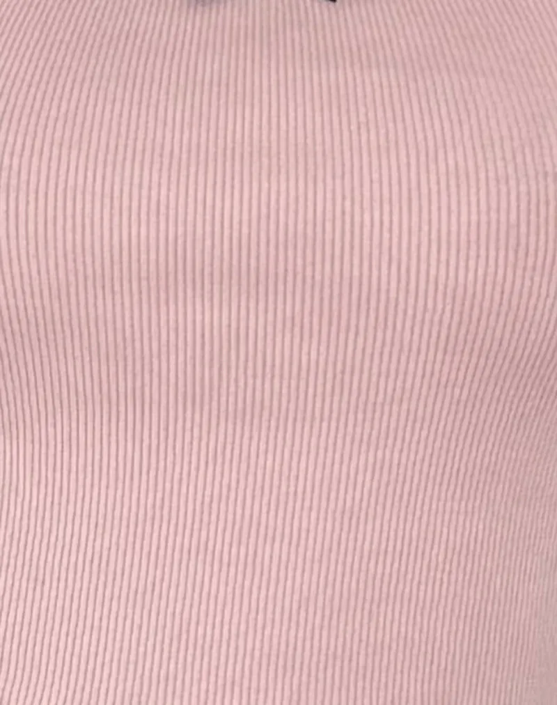 Bovita Long Sleeve Ribbed Top in Pink Lady with Black Lace sold by Motel Rocks product image thumbnail 5