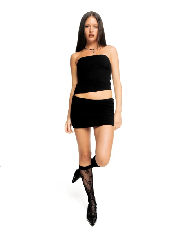 Minase Asymmetric Bandeau Top in Black sold by Motel Rocks