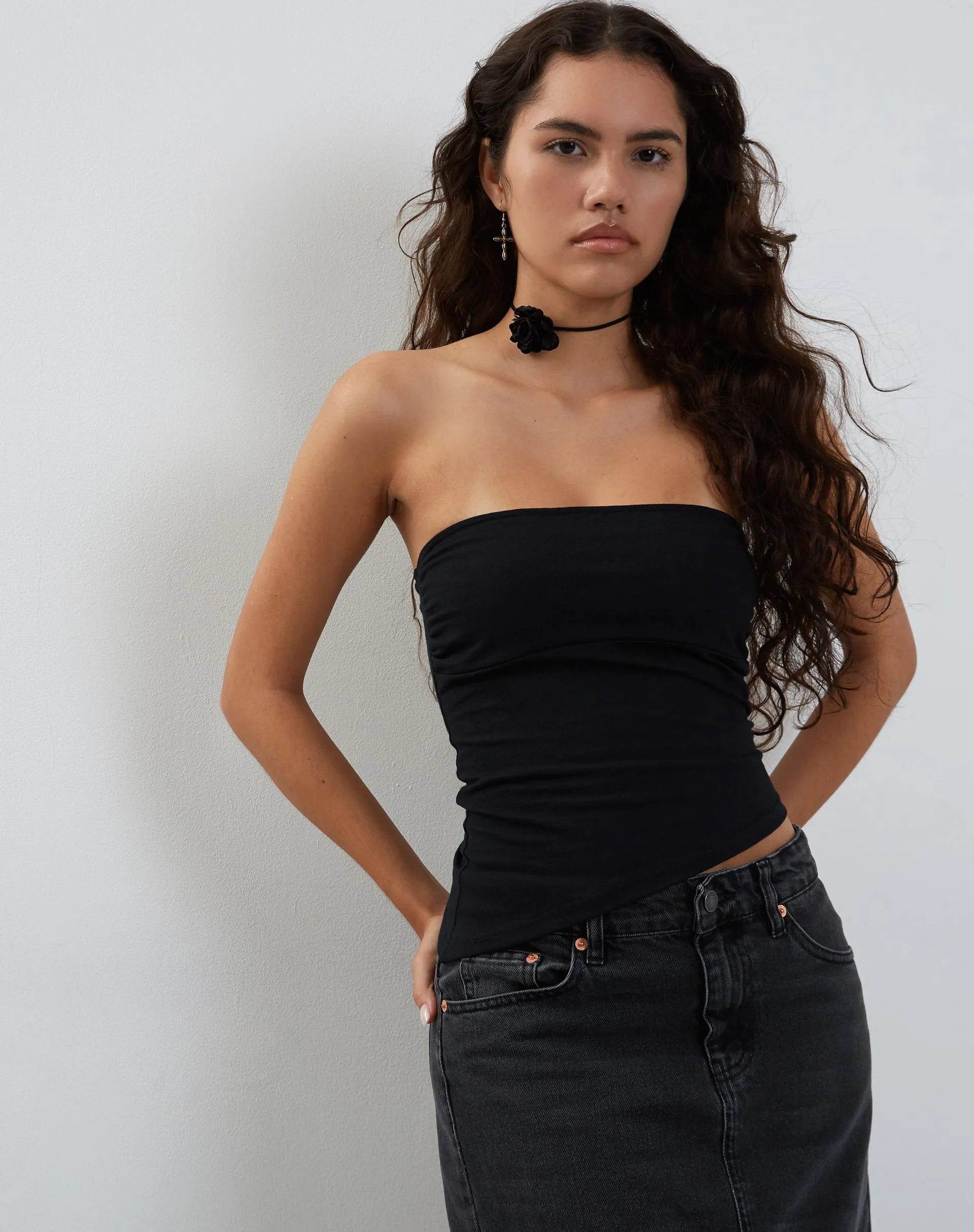 Minase Asymmetric Bandeau Top in Black sold by Motel Rocks product image thumbnail 2