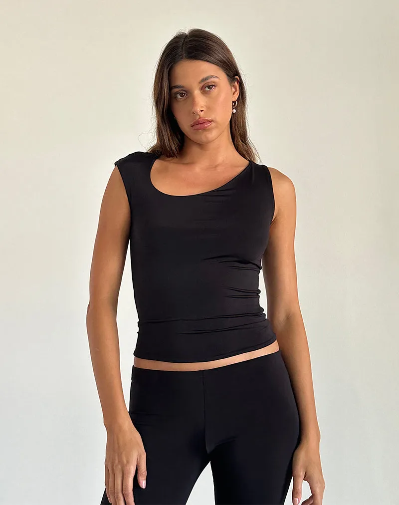 Marcie Asymmetric Top in Slinky Black sold by Motel Rocks