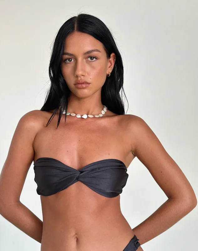 Linda Twist Bikini Top in Dark Grey sold by Motel Rocks
