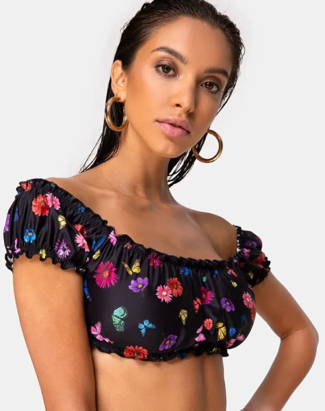 Sofia Bikini Top in Butterfly Floral sold by Motel Rocks