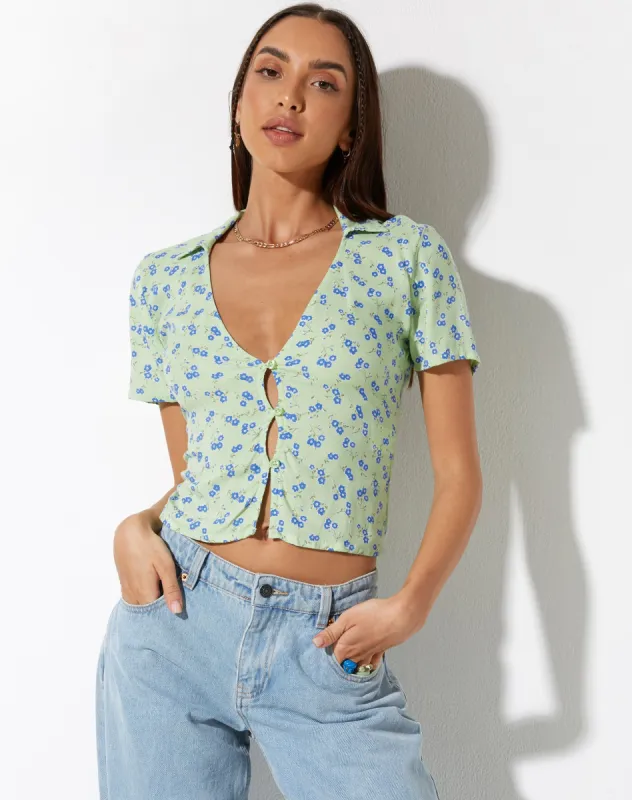 Chu Top in Lime Floral sold by Motel Rocks