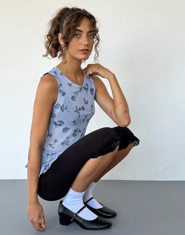 Katnis Top in Inky Blue Floral Mesh sold by Motel Rocks