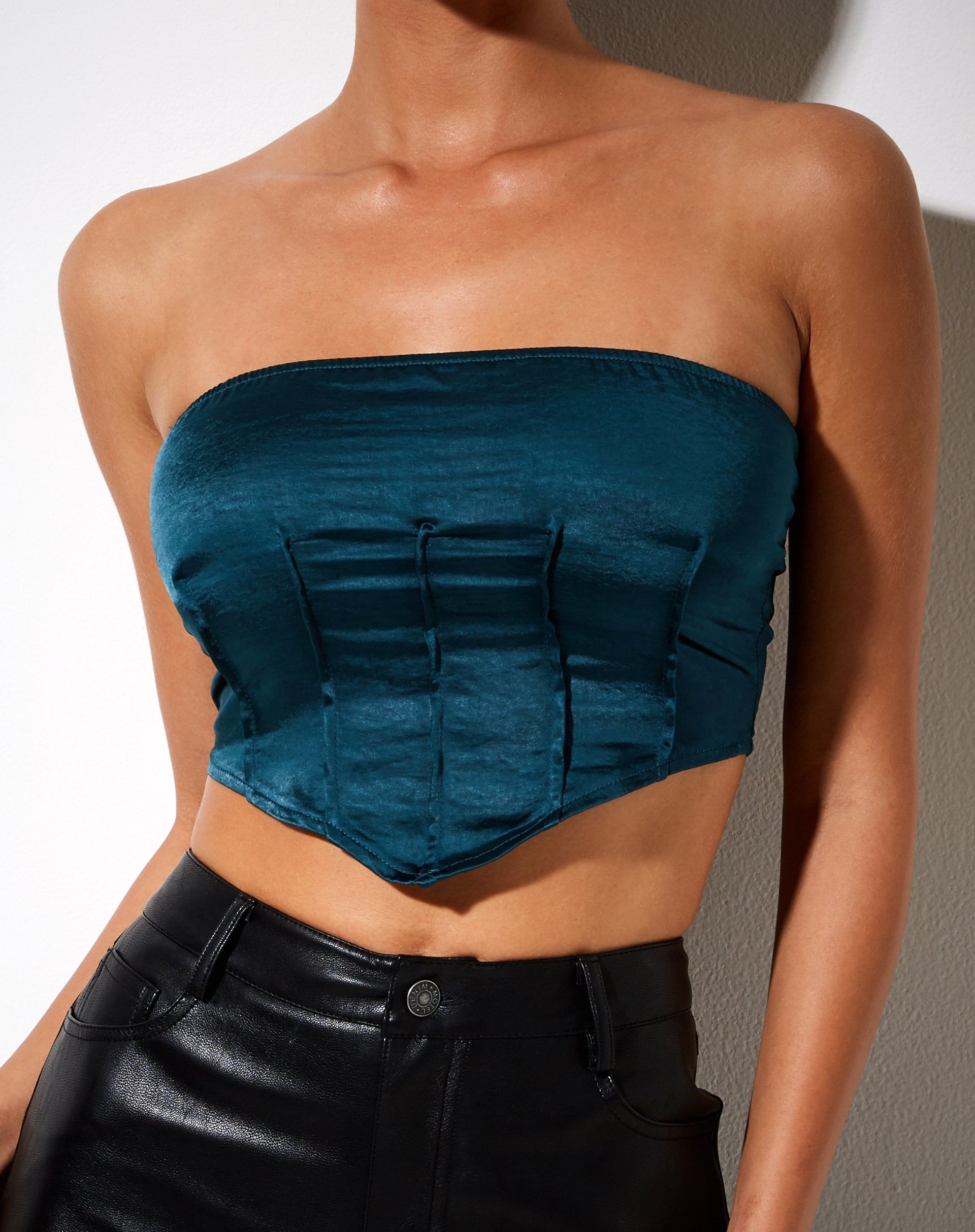 Sanja Bandeau Top in Satin Teal sold by Motel Rocks product image thumbnail 4