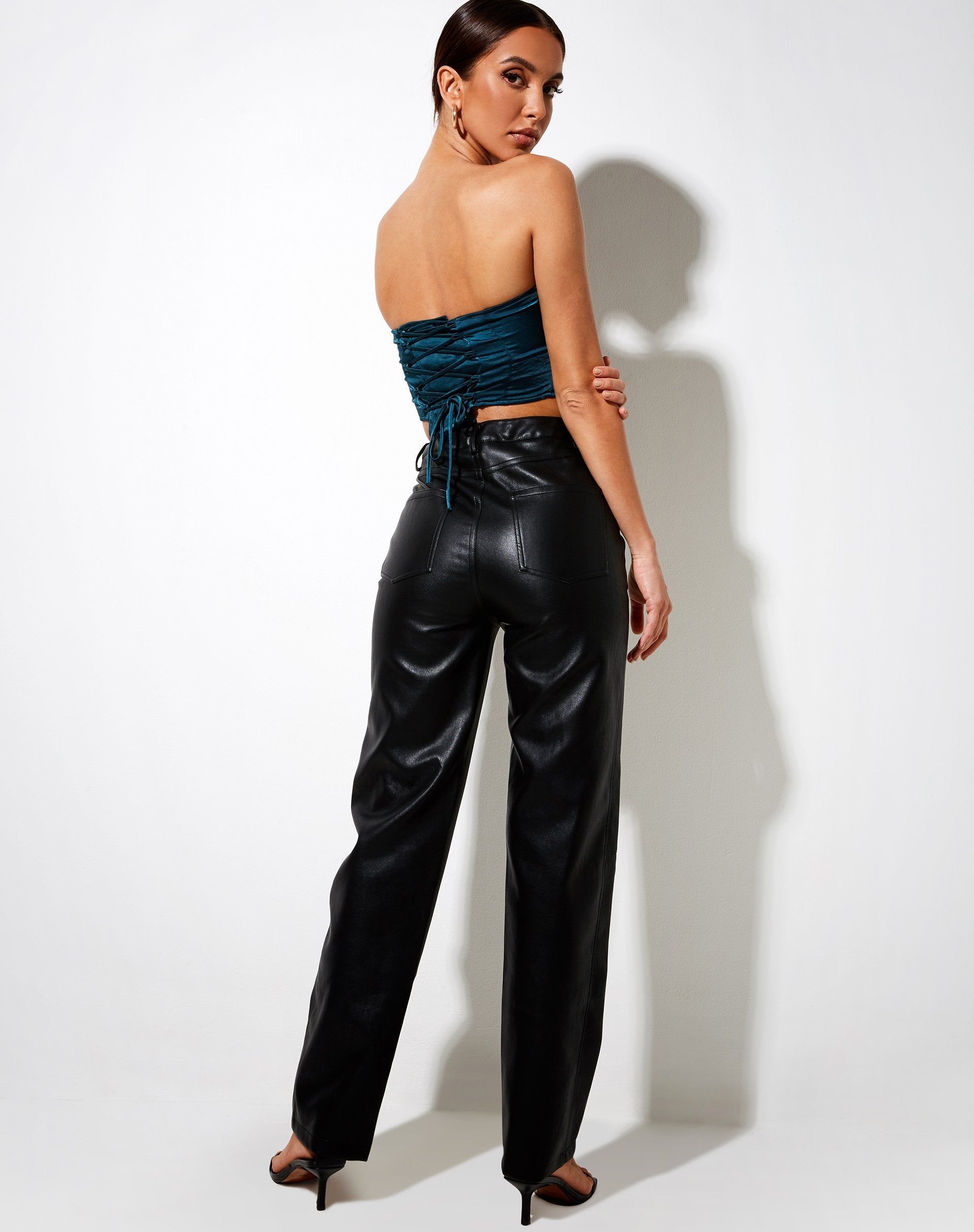 Sanja Bandeau Top in Satin Teal sold by Motel Rocks product image thumbnail 3