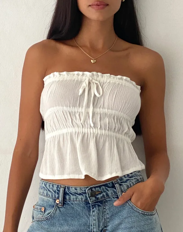 Cove Bandeau Top in Crinkle Off White sold by Motel Rocks
