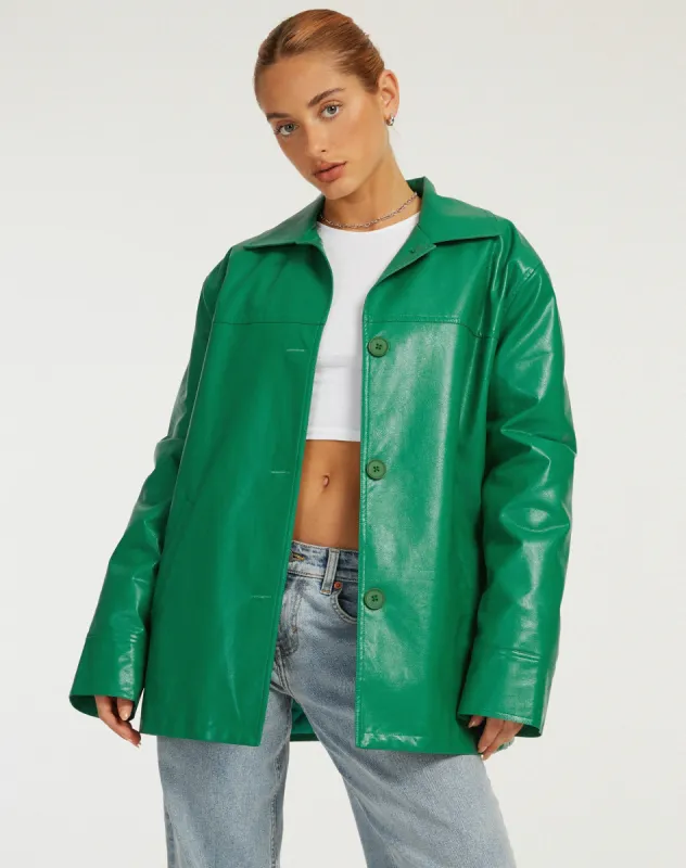 Walta Jacket in Pu Kelly Green sold by Motel Rocks