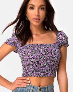 Elso Crop Top in Lilac Blossom sold by Motel Rocks