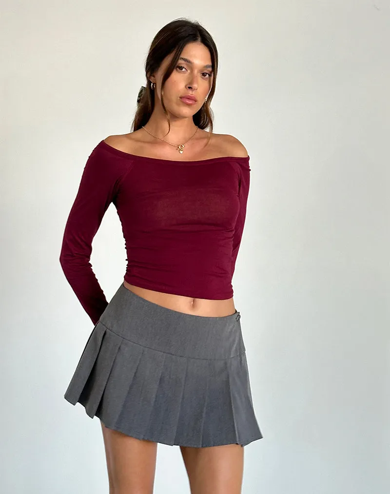 Gavya Bardot Long Sleeve Top in Burgundy sold by Motel Rocks product image thumbnail 3